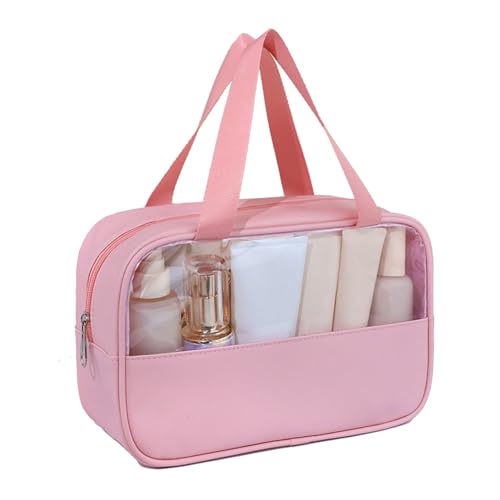 Make-up-Tasche, Reise-Kosmetiktasche, Reise-Make-up-Tasche, Aufbewahrungs-Organizer, große Kapazität, wasserdichte Kosmetiktasche mit transparentem PVC und tragbarem Griff, rose, L von Fairnull