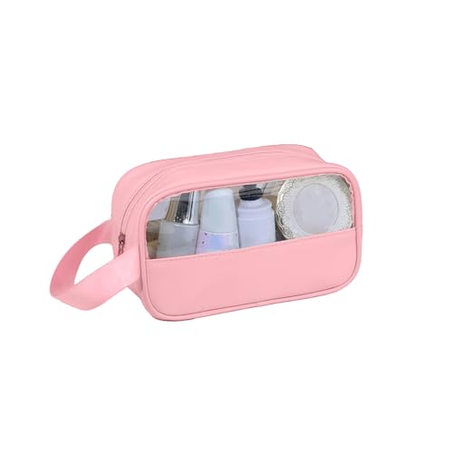 Make-up-Tasche, Reise-Kosmetiktasche, Reise-Make-up-Tasche, Aufbewahrungs-Organizer, große Kapazität, wasserdichte Kosmetiktasche mit transparentem PVC und tragbarem Griff, rose, S von Fairnull