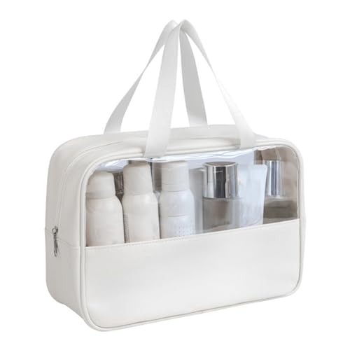 Make-up-Tasche, Reise-Kosmetiktasche, Reise-Make-up-Tasche, Aufbewahrungs-Organizer, große Kapazität, wasserdichte Kosmetiktasche mit transparentem PVC und tragbarem Griff, weiß, L von Fairnull