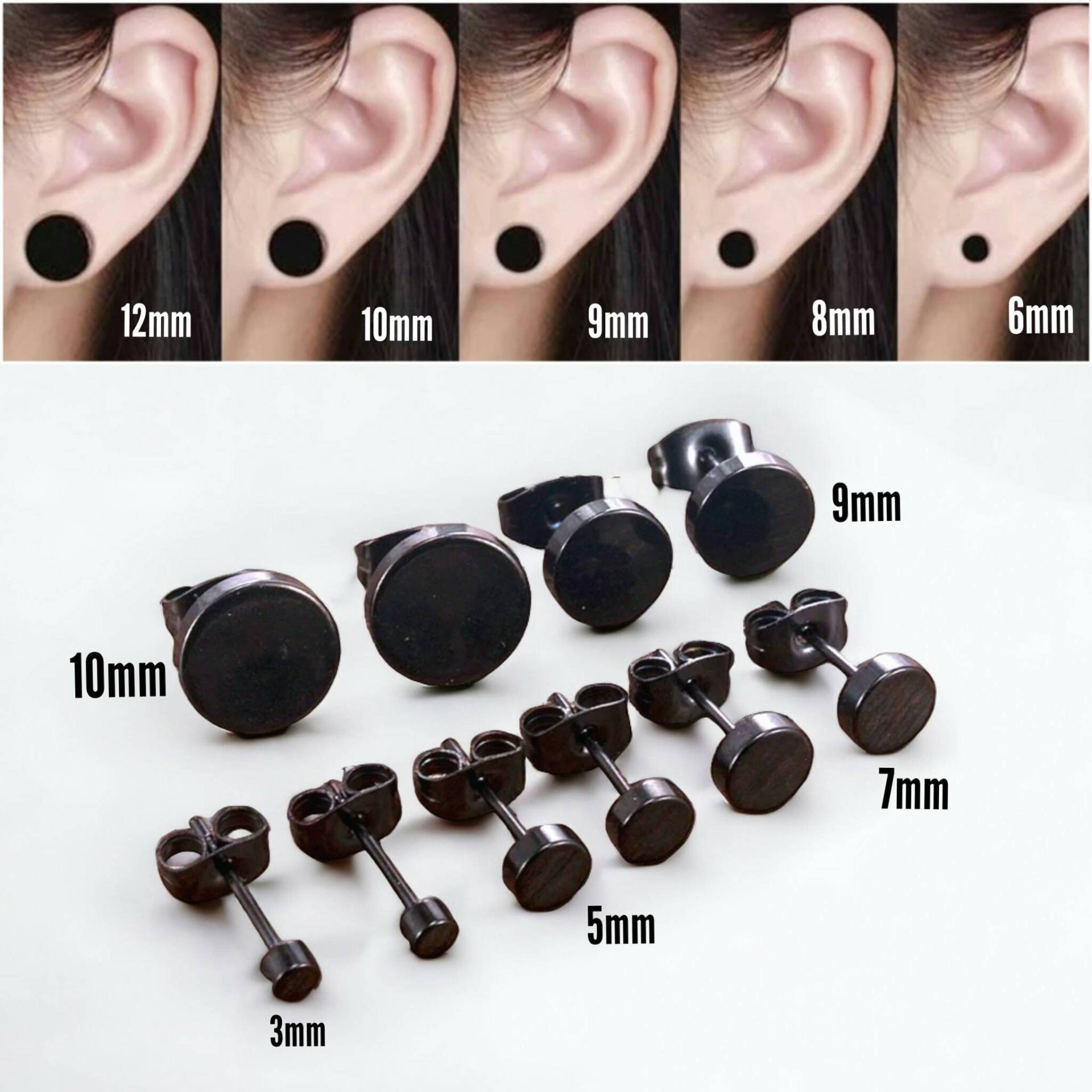 Runde Schwarze Ohrringe Edelstahl Ohrstecker Für Männer Frauen 3mm-12mm von FairpriceGifts