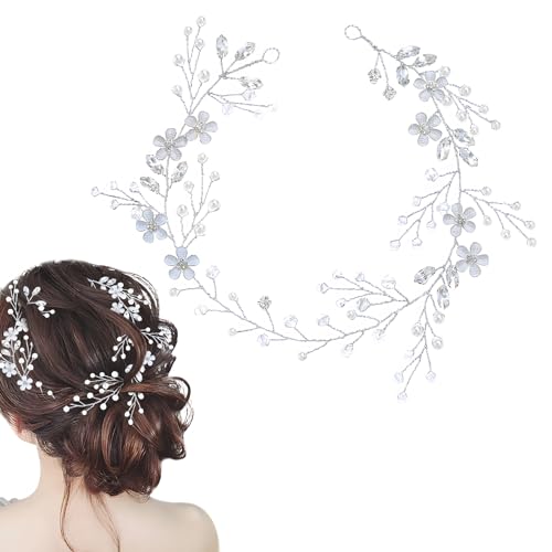 Fairvir Brautschmuck Hochzeit Haarranken Blume Silber Kristall Perle funkelnde Strasssteine Braut Haarschmuck für Damen und Mädchen (Silber) von Fairvir