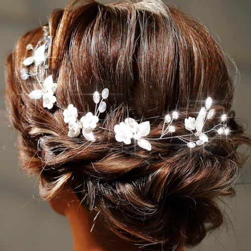 Fairvir Silber Blume Haarschmuck Konfirmation Hochzeit Kopfschmuck Braut Kristall für Damen (Silber) von Flayem