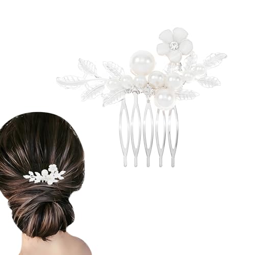 Fairvir Braut Schmuck Hochzeit Haarkämme Silber Perle Seite Kamm Blume Laub Braut Haarschmuck für Damen und Mädchen (Silber) von Fairvir