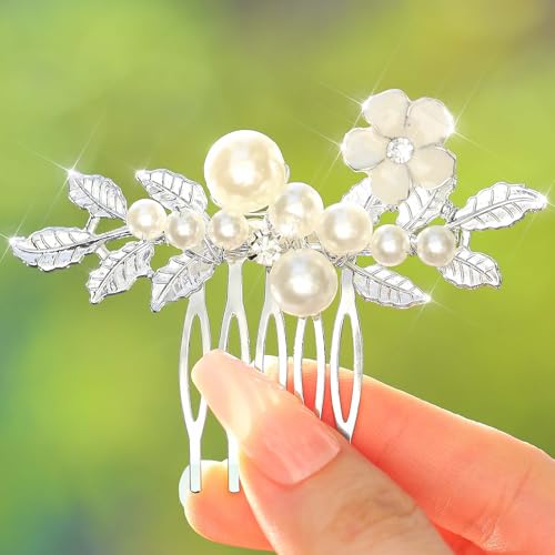 Fairvir Braut Schmuck Hochzeit Haarkämme Silber Perle Seite Kamm Blume Laub Braut Haarschmuck für Damen und Mädchen (Silber) Fairvir Braut Schmuck Hochzeit Haarkämme Silber Perle Seite Kamm Blume Laub Braut Haarschmuck für Damen und Mädchen (Silber) von Fairvir
