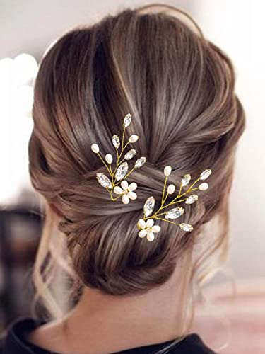 Fairvir Brautschmuck Hochzeit Haarnadeln Silber glitzernde Strass Haarnadel Perle Braut Haarschmuck für Frauen und Mädchen (2 Stück) von Fairvir