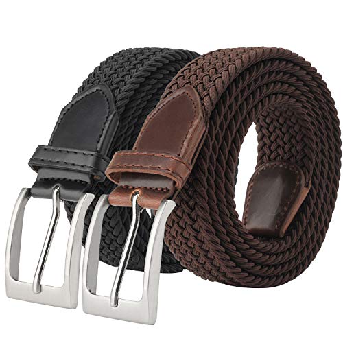 Fairwin 2er Pack Elastischer Gürtel Herren, Stoffgürtel Stretchgürtel Elastik Flechtgürtel Geflochtener und Elastischer Dehnbarer Gürtel für Damen und Herren Breite 3.3cm von Fairwin