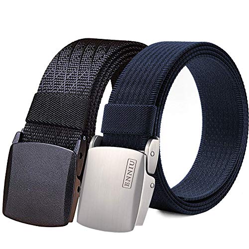 Fairwin Gürtel Herren, 2er Gürtel Ohne Löcher Nylon Herren-Gürtel, Automatik Gürtel Herren, Verstellbare Gurtband Outdoor Schnalle Gürtels Sportarten Gürtel in Geschenkbox von Fairwin