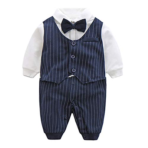 Fairy Baby, Strampler mit formellem Anzug-Druckmotiv, langärmelig Gr. 56, Navy Blue Stripe von Fairy Baby
