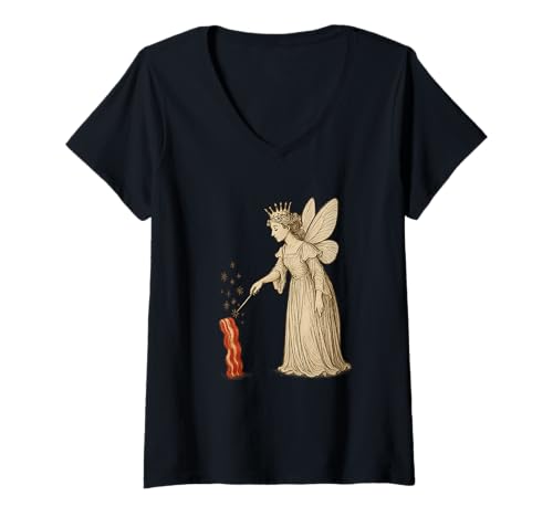 Damen Speck Fee Magie Lustiges Essen T-Shirt mit V-Ausschnitt Damen Speck Fee Magie Lustiges Essen T-Shirt mit V-Ausschnitt von Fairy Bacon Magic Designs