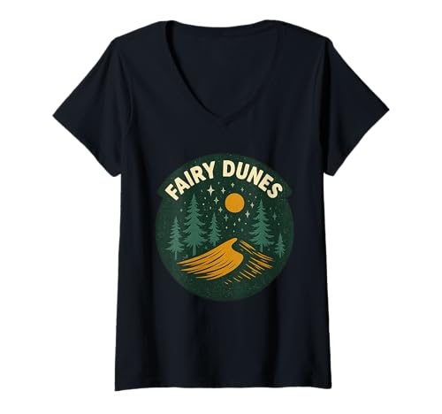 Damen Fairy Dunes Hemd Indiana Beach Pine Trees Moon T-Shirt mit V-Ausschnitt Damen Fairy Dunes Hemd Indiana Beach Pine Trees Moon T-Shirt mit V-Ausschnitt von Fairy Dunes Tee Shirts for Sky Lovers