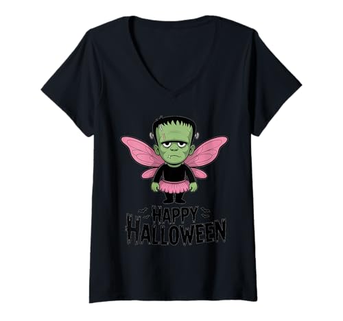 Damen Fairy Frankenstein Shirt Lustiges Monster in Tutu Flügeln T-Shirt mit V-Ausschnitt Damen Fairy Frankenstein Shirt Lustiges Monster in Tutu Flügeln T-Shirt mit V-Ausschnitt von Fairy Frankenstein Tee Shirts for Costume Fans