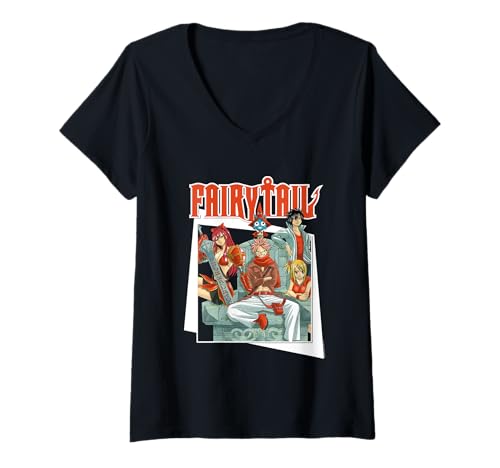 Damen Fairy Tail Manga Alles Rote Team Natsu T-Shirt mit V-Ausschnitt von Fairy Tail Manga