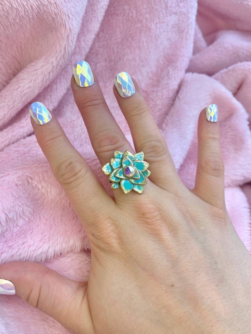 Türkis Ring Sukkulente | Blumen Echeveria 925 Sterling Silber Verstellbarer von FairyBlossomShop