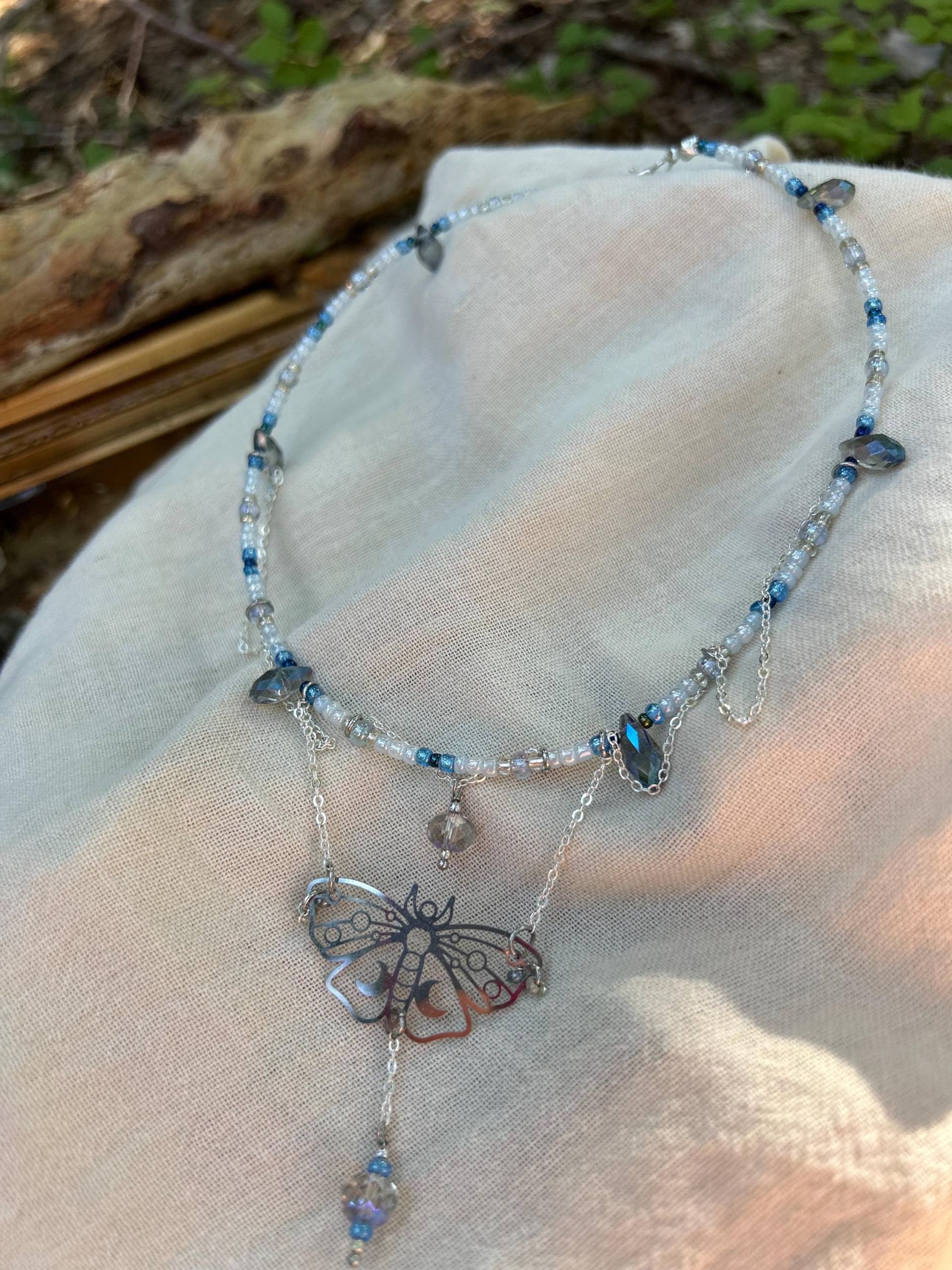 Blue Moth Necklace | Beads, Charms & Pendant Moonlight Handmade Blue Moth Necklace | Beads, Charms & Pendant Moonlight Handmade von FairyCraftsAtelier