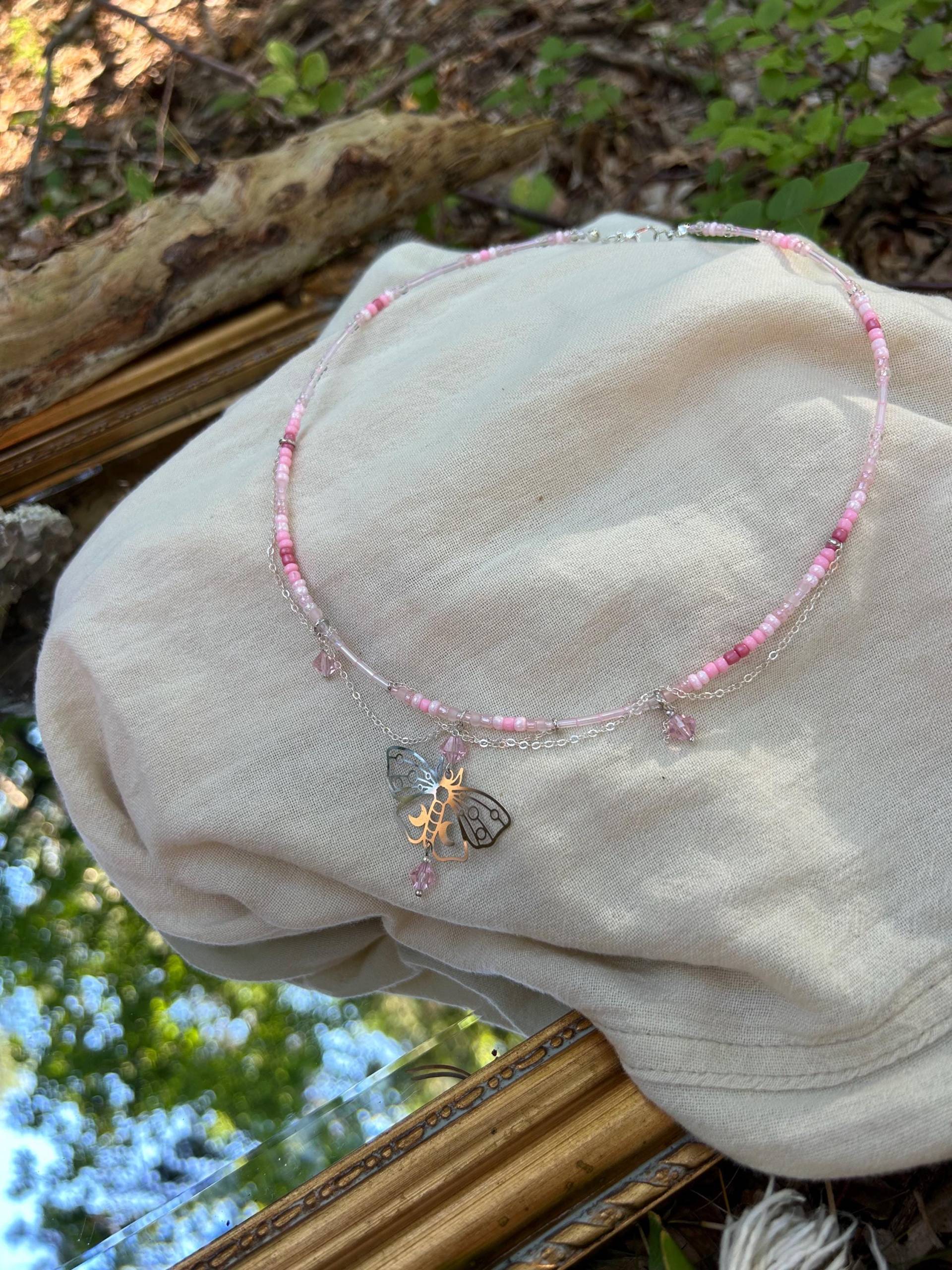 Silver Moth Necklace | Beads & Charms Blossom Handmade Silver Moth Necklace | Beads & Charms Blossom Handmade von FairyCraftsAtelier