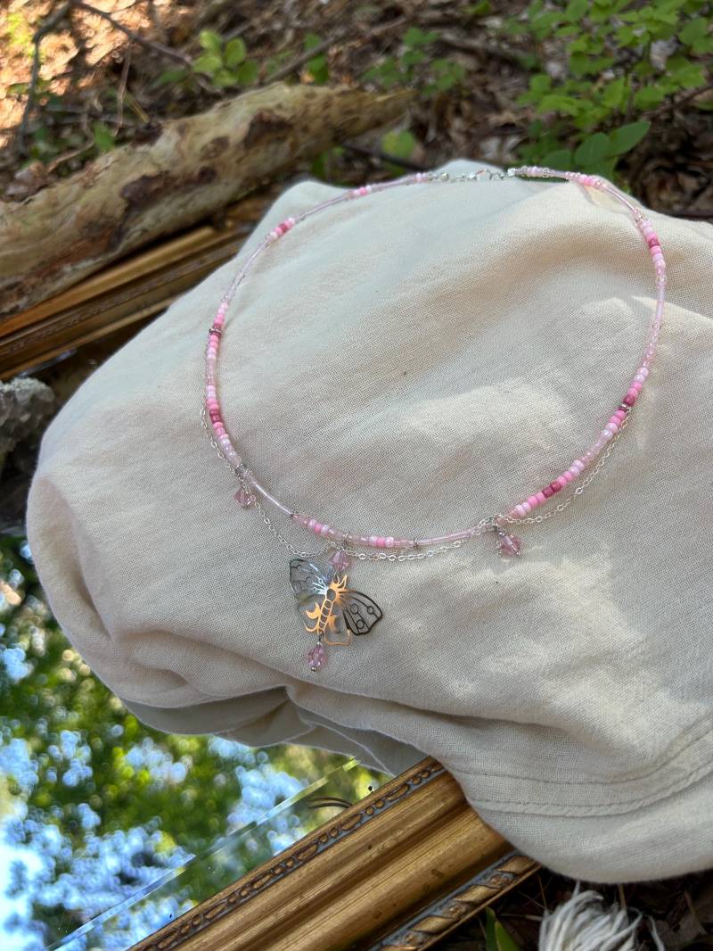 Silver Moth Necklace | Beads & Charms Blossom Handmade Silver Moth Necklace | Beads & Charms Blossom Handmade von FairyCraftsAtelier