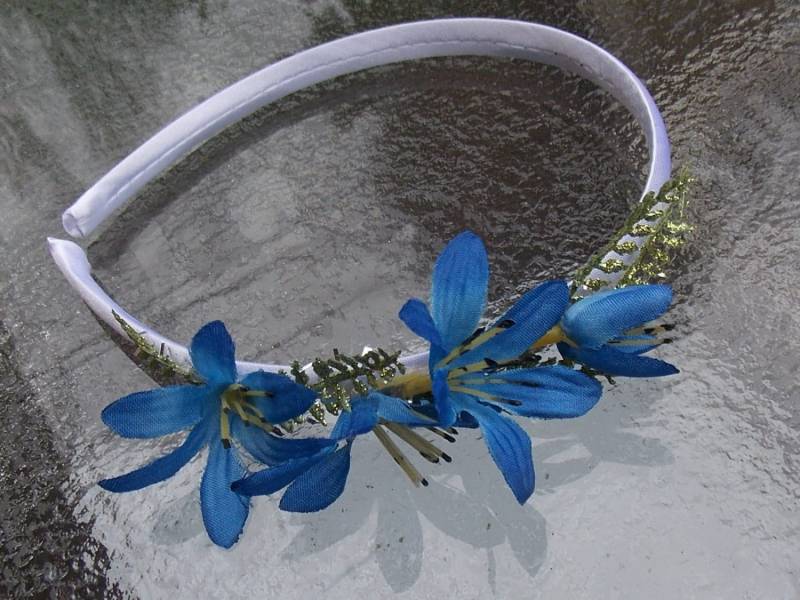Blaue Fee Blumen Stirnband Krone Mit Federleichten Grünen Funkelnden Blättern Auf Silbergrauem Band E01 Blaue Fee Blumen Stirnband Krone Mit Federleichten Grünen Funkelnden Blättern Auf Silbergrauem Band E01 von FairyFlowerDreams