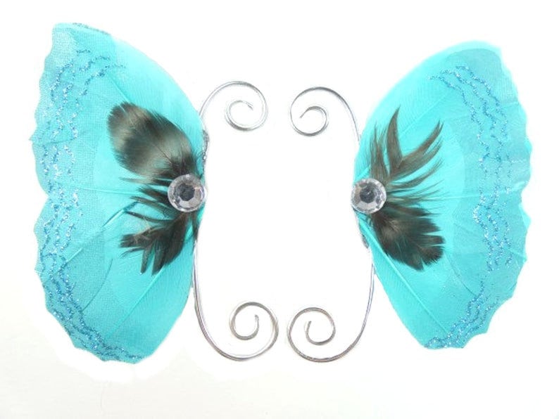 Türkis Blau Silber Fee Ohrmanschetten Earwings Ohrflügel Feenflügel Schmetterling Flügel Kostüm Cosplay Türkis Blau Silber Fee Ohrmanschetten Earwings Ohrflügel Feenflügel Schmetterling Flügel Kostüm Cosplay von FairyMeShop