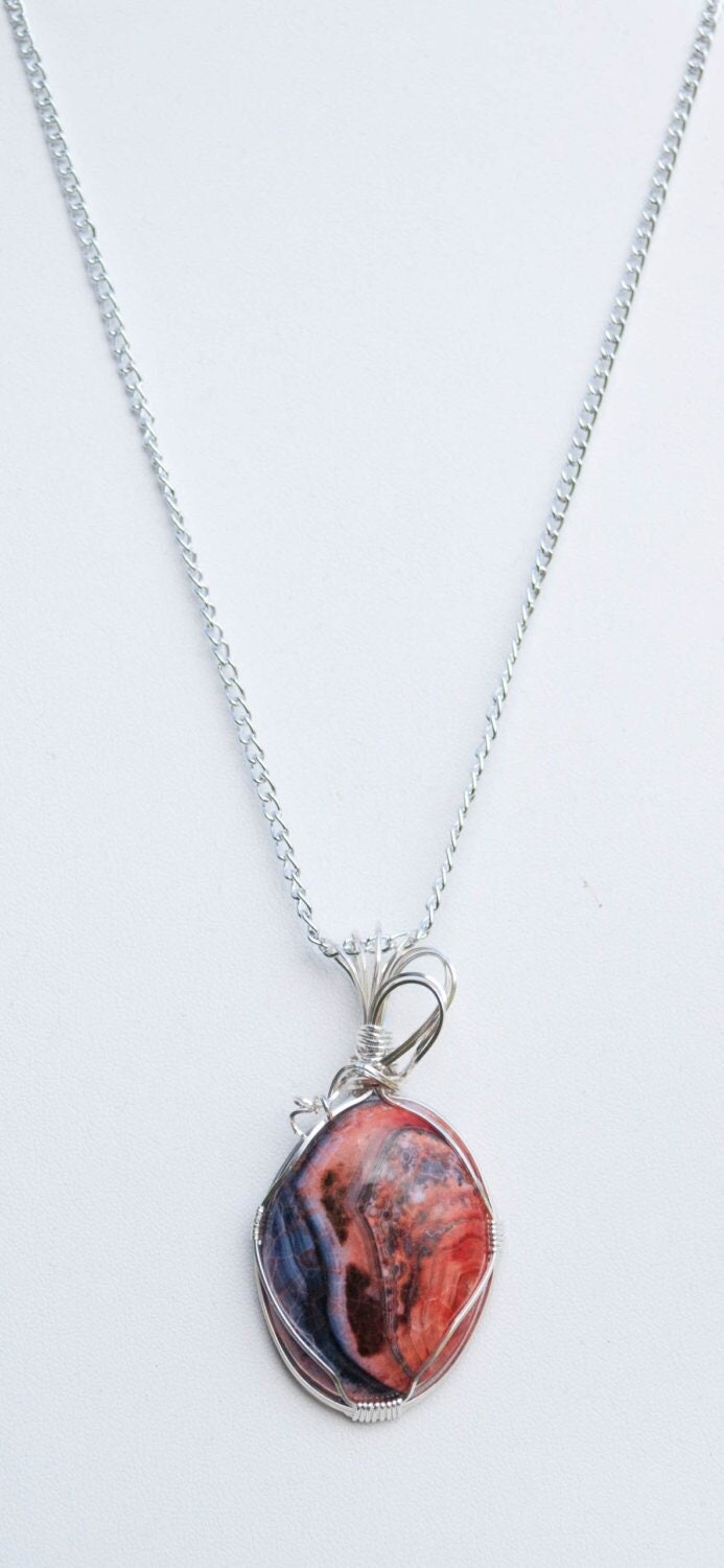 Silber Ton Gewickelt Drache Achat Anhänger Halskette von FairyPunkDesigns