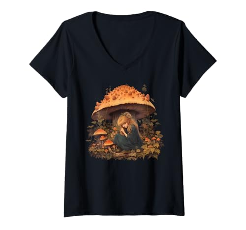 Damen Fairycore Aesthetic Mushroom Grunge Fairy Core T-Shirt mit V-Ausschnitt Damen Fairycore Aesthetic Mushroom Grunge Fairy Core T-Shirt mit V-Ausschnitt von Fairycore Aesthetic