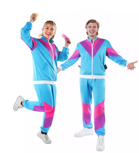 Fairycos 80er 90er Jahre Männer Assi Jogging Anzug Sportswear Neue Kinderbekleidung Paar Kleidung Blau S von Fairycos