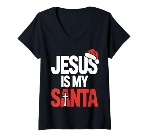 Damen Jesus ist Mein Weihnachtsmann Christliches Weihnachten T-Shirt mit V-Ausschnitt Damen Jesus ist Mein Weihnachtsmann Christliches Weihnachten T-Shirt mit V-Ausschnitt von Faith Apparel