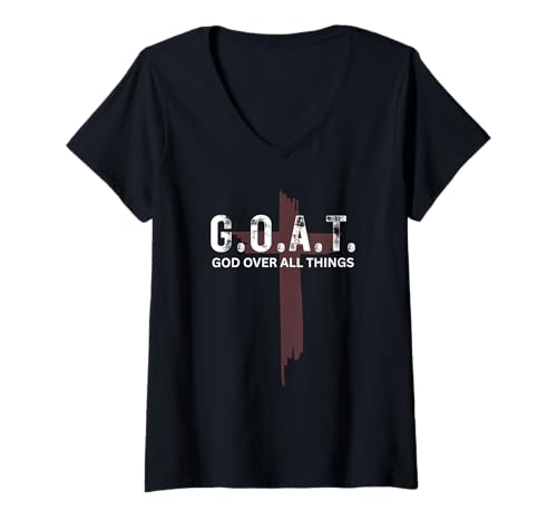 Damen Goat Gott über Alles Christliches Rotes Kreuz Design G.O.A.T. T-Shirt mit V-Ausschnitt Damen Goat Gott über Alles Christliches Rotes Kreuz Design G.O.A.T. T-Shirt mit V-Ausschnitt von Faith Based Gifts of God
