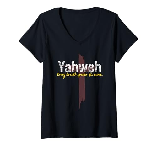 Damen Jahwe, jeder Atemzug spricht seinen Namen, Christliches Kreuzdesign T-Shirt mit V-Ausschnitt Damen Jahwe, jeder Atemzug spricht seinen Namen, Christliches Kreuzdesign T-Shirt mit V-Ausschnitt von Faith Based Gifts of God