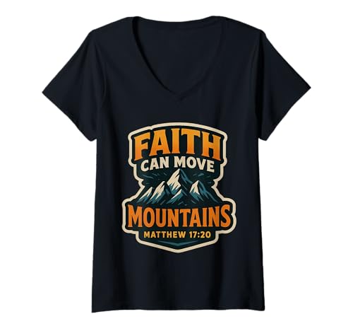 Damen Faith Can Move Mountains Bibelvers Zitat Christian Jesus T-Shirt mit V-Ausschnitt Damen Faith Can Move Mountains Bibelvers Zitat Christian Jesus T-Shirt mit V-Ausschnitt von Faith Can Move Mountains Bible Verse Products