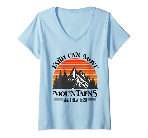 Damen Faith Can Move Mountains Christian Bibel Religious T-Shirt mit V-Ausschnitt Damen Faith Can Move Mountains Christian Bibel Religious T-Shirt mit V-Ausschnitt von Faith Can Move Mountains