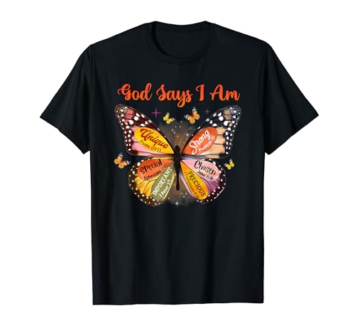 Butterfly Christian Bible Verse Women Girls God Says I Am T-Shirt Butterfly Christian Bible Verse Women Girls God Says I Am T-Shirt von Faith Christian Inspirational Religious Women TZD