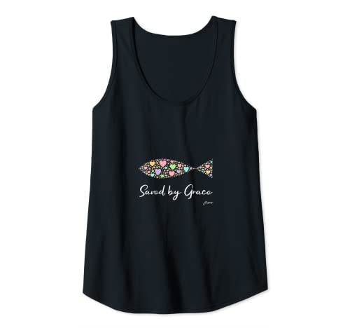 Damen Moderne christliche Ichthys (Ichthus Ixoyc) Saved by Grace Tank Top von Faith Fashion by PDesign