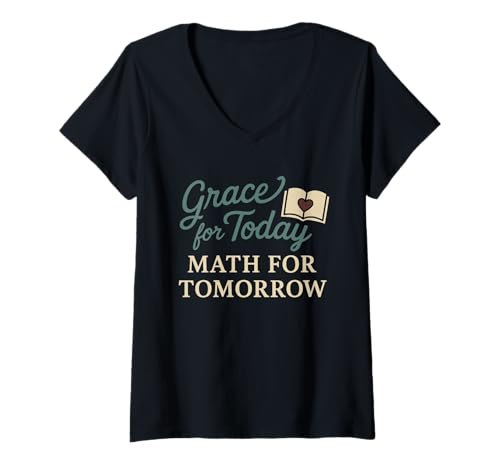 Damen Christliche Homeschool-Mutter erschöpft Chaos Glaube Humor T-Shirt mit V-Ausschnitt von Faith-Filled Funny Homeschool Grace Coffee Jesus