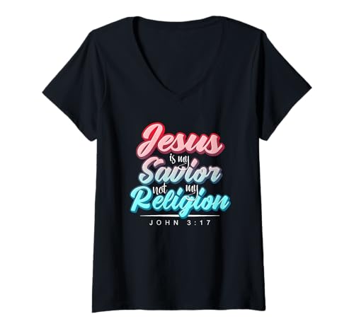Damen Jesus is My Savior Christian Faith Bibelvers Statement T-Shirt mit V-Ausschnitt Damen Jesus is My Savior Christian Faith Bibelvers Statement T-Shirt mit V-Ausschnitt von Faith Forward Apparel