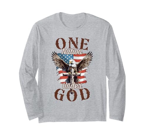 One Nation Under God Adlerkreuz und amerikanische Flagge Männer Frauen Langarmshirt One Nation Under God Adlerkreuz und amerikanische Flagge Männer Frauen Langarmshirt von Faith Freedom Bald Eagle Christian Flag Apparel