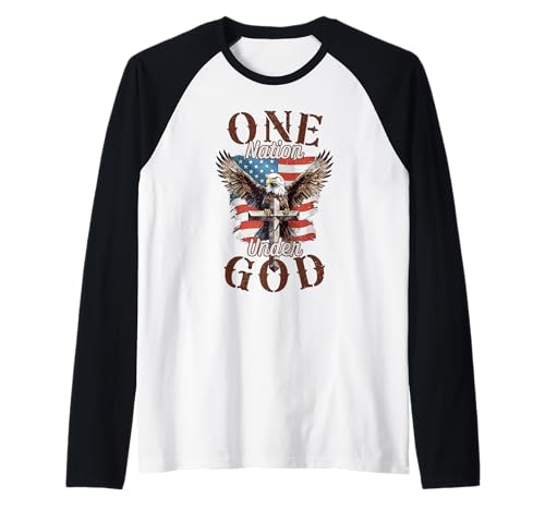 One Nation Under God Adlerkreuz und amerikanische Flagge Männer Frauen Raglan One Nation Under God Adlerkreuz und amerikanische Flagge Männer Frauen Raglan von Faith Freedom Bald Eagle Christian Flag Apparel