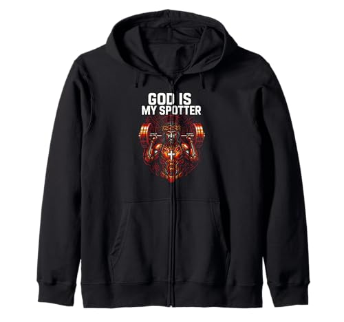 Christian Fitness God is My Spotter Cool Herren Religiös Kapuzenjacke von Faith Fueled Fitness Christian Bible Apparel