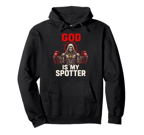 Christian Fitness God is My Spotter Cool Herren Religiös Pullover Hoodie von Faith Fueled Fitness Christian Bible Apparel