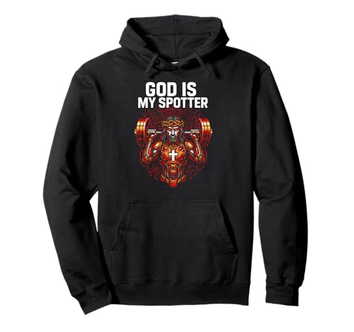 Christian Fitness God is My Spotter Cool Herren Religiös Pullover Hoodie von Faith Fueled Fitness Christian Bible Apparel