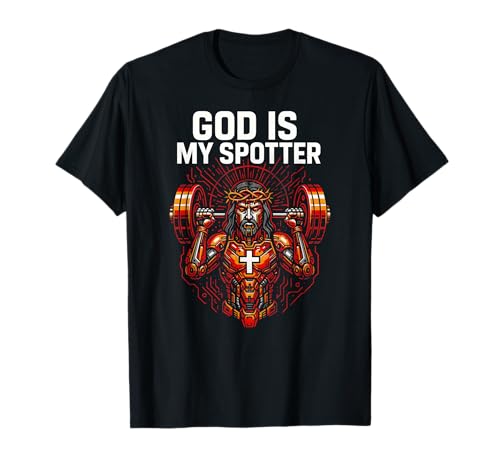 Christian Fitness God is My Spotter Cool Herren Religiös T-Shirt von Faith Fueled Fitness Christian Bible Apparel