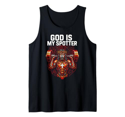 Christian Fitness God is My Spotter Cool Herren Religiös Tank Top von Faith Fueled Fitness Christian Bible Apparel