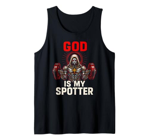 Christian Fitness God is My Spotter Cool Herren Religiös Tank Top von Faith Fueled Fitness Christian Bible Apparel