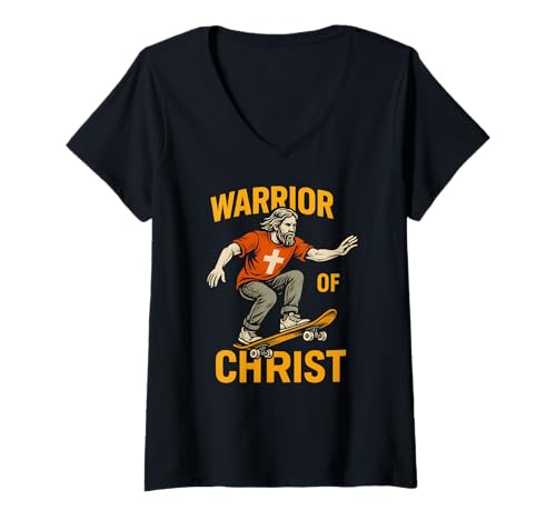 Damen Christian Fitness Warrior of Christ Cool Herren Faith Bekleidung T-Shirt mit V-Ausschnitt von Faith Fueled Fitness Christian Bible Apparel