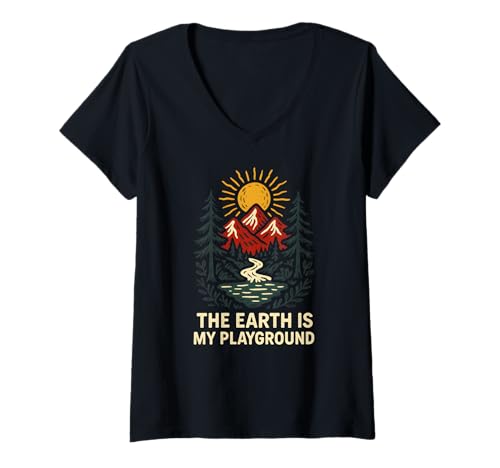 Damen Outdoor Creation Earth is My Playground Vintage Herren Faith T-Shirt mit V-Ausschnitt von Faith Fueled Fitness Christian Bible Apparel