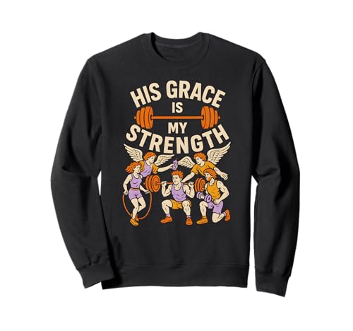 Faith Fitness His Grace is My Strength Cool Herren Bibelvers Sweatshirt von Faith Fueled Fitness Christian Bible Apparel