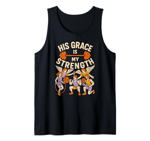 Faith Fitness His Grace is My Strength Cool Herren Bibelvers Tank Top von Faith Fueled Fitness Christian Bible Apparel