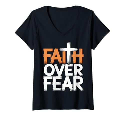 Damen Glaube statt Angst Christlich inspirierend T-Shirt mit V-Ausschnitt Damen Glaube statt Angst Christlich inspirierend T-Shirt mit V-Ausschnitt von Faith Hope Apparel