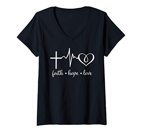 Damen Faith Hope and Love Christian Faith Cross Christian T-Shirt mit V-Ausschnitt Damen Faith Hope and Love Christian Faith Cross Christian T-Shirt mit V-Ausschnitt von Faith Hope Love Tees