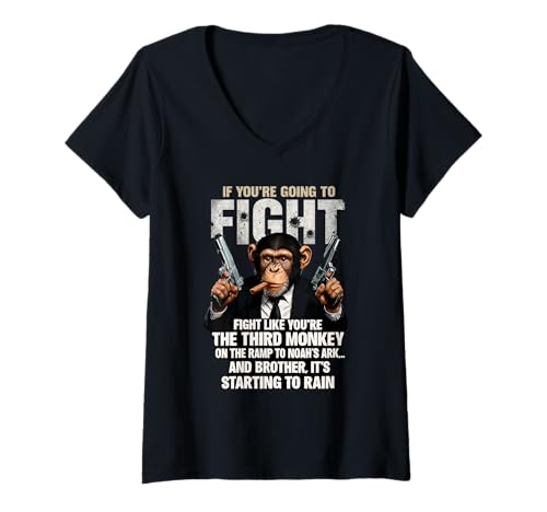 Damen Kämpfe wie der dritte Affe Noah Ark Rain Lustig T-Shirt mit V-Ausschnitt Damen Kämpfe wie der dritte Affe Noah Ark Rain Lustig T-Shirt mit V-Ausschnitt von Faith Humor Bible Verse Monkey Tees