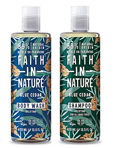 Faith In Nature For Men Blue Cedar Shampoo 400ml and Shower Gel 400ml Duo von Faith In Nature